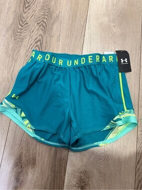 Under Armour Teal Athletic Shorts with Neon Yellow Trim